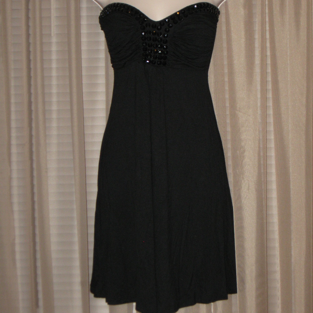 SAPA Black Jeweled Strapless A-Line Dress